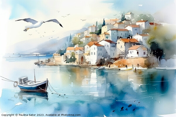 Greek village painting Picture Board by Paulina Sator
