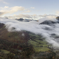 Buy canvas prints of Derwentwater and catbells clould inversion aerial lake district by Sonny Ryse