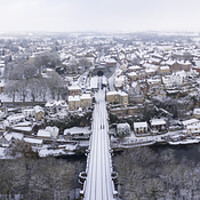 Buy canvas prints of Knaresborough viaduct aerial covered in snow by Sonny Ryse