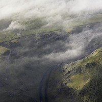 Buy canvas prints of Winnats pass peak district misty aerial by Sonny Ryse