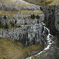 Buy canvas prints of Malham Cove gordale Scare Waterfall aerial by Sonny Ryse