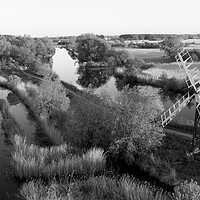 Buy canvas prints of Norfolk Broads Mill black and white by Sonny Ryse