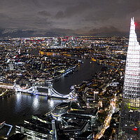 Buy canvas prints of The Shard and the London Skyline aerial at night by Sonny Ryse