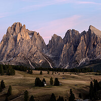 Buy canvas prints of Alp di Suisse Seiser Alm Aline Meadow Sassopiatto sunset Italian by Sonny Ryse