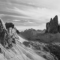 Buy canvas prints of Tre Cime di Lavaredo Dolomites Italy black and white by Sonny Ryse