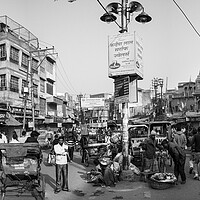 Buy canvas prints of Varanasi street scene india Black and white by Sonny Ryse