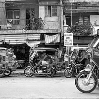 Buy canvas prints of Philippines Street scene trikes Black and white 2 by Sonny Ryse