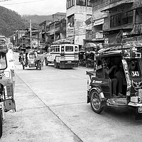 Buy canvas prints of Philippines Street scene trikes Black and white by Sonny Ryse