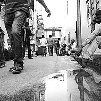 Buy canvas prints of Little India street scene black and white Singapore. 3 by Sonny Ryse