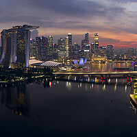Buy canvas prints of Singapore Skyline sunset aerial by Sonny Ryse