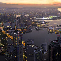 Buy canvas prints of Singapore sunrise aerial by Sonny Ryse