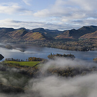Buy canvas prints of Aerial Above the Clouds of Dewentwater and Catbells in the Lake  by Sonny Ryse