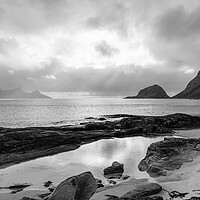 Buy canvas prints of Haukland beach Lofoten islands black and white Norway by Sonny Ryse