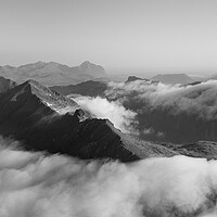 Buy canvas prints of Lofoten Island mountain cloud inversion Norway black and white 3 by Sonny Ryse