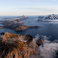 Buy canvas prints of Lofoten islands cloud inversion aerial drone by Sonny Ryse