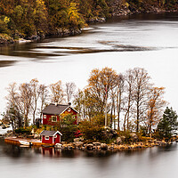 Buy canvas prints of Lovrafjorden Island Red Cabin Autumn Norway by Sonny Ryse