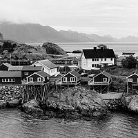 Buy canvas prints of Norwegian Rorbu Hamnoy Island Lofoten Islands Black and white by Sonny Ryse