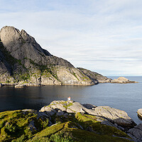 Buy canvas prints of Nusfjord Lighthouse_and Mountains Lofoten Islands by Sonny Ryse
