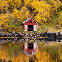 Buy canvas prints of Olderfjorden Rorbu Boat house Lofotn Islands by Sonny Ryse