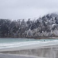 Buy canvas prints of Skagsanden beach Surfing Flakstad island lofoten Islands winter  by Sonny Ryse