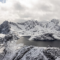 Buy canvas prints of Solbjørnvatnet Lake Moskenes Lofoten Islands snow arctic circle by Sonny Ryse
