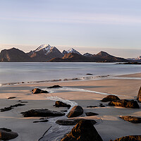 Buy canvas prints of Storsandnes beach sunset Lofoten islands norway by Sonny Ryse