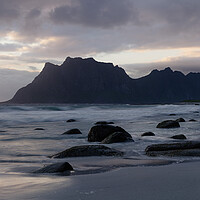 Buy canvas prints of Uttakleiv beach sunset Lofoten Islands Norway by Sonny Ryse