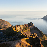Buy canvas prints of Husfjellet mountain aerial Steinfjorden Senja Island Norway by Sonny Ryse