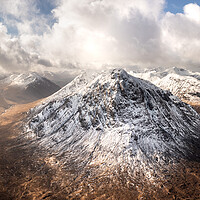 Buy canvas prints of Buachaille Etive Mòr Stob Dearg mountain and Glen Etive aerial Glencoe Scotland by Sonny Ryse