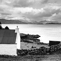 Buy canvas prints of Loch Torridon Cottage Black and white scottish highlands by Sonny Ryse