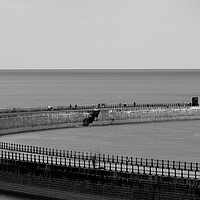 Buy canvas prints of Roker Pier Lighthouse Black and white by Sonny Ryse