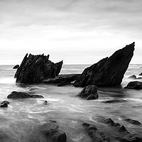 Buy canvas prints of Ayrmer Cove South Hams Devon south west coast path black and white 3 by Sonny Ryse