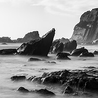 Buy canvas prints of Ayrmer Cove South Hams Devon south west coast path black and white 4 by Sonny Ryse