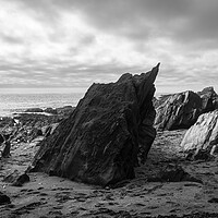 Buy canvas prints of Ayrmer Cove South Hams Devon south west coast path black and white 2 by Sonny Ryse
