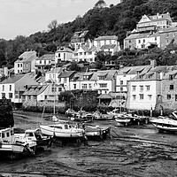 Buy canvas prints of Smugglers Cove Polperro Fishing Harbour Black and White 3 by Sonny Ryse