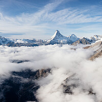 Buy canvas prints of Zermatt Valley Matterhorn clould inversion aerial Switzerland by Sonny Ryse
