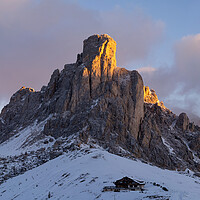 Buy canvas prints of Monte Nuvolau Ra Gusela Mountain Passo Giau in winter snow by Sonny Ryse