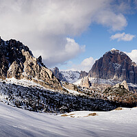 Buy canvas prints of Monte Nuvolau Ra Gusela Mountain Passo Giau in winter snow by Sonny Ryse