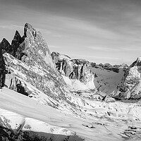 Buy canvas prints of Seceda Alm Ridgeline in Winter Dolomiti Italy Black and white by Sonny Ryse
