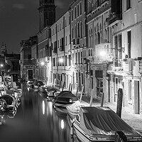 Buy canvas prints of Venezia Venice Canal at night Italy Black and white by Sonny Ryse