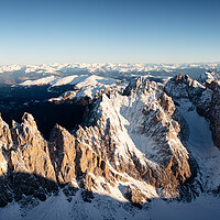 Buy canvas prints of Seceda Ridgeline aerial in Winter Dolomites Italy by Sonny Ryse