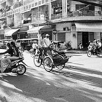 Buy canvas prints of Siem Reap cambodia street motorbikes b&W 7 by Sonny Ryse