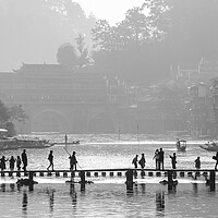 Buy canvas prints of Fenhuang Phoenix old ancient Town China Black and white by Sonny Ryse