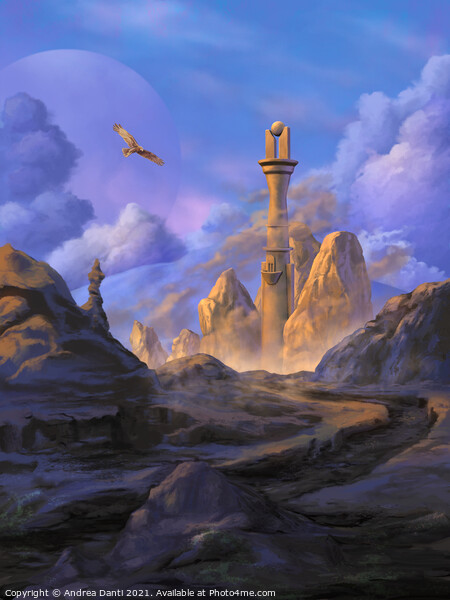 Fantasy landscape with tower Picture Board by Andrea Danti