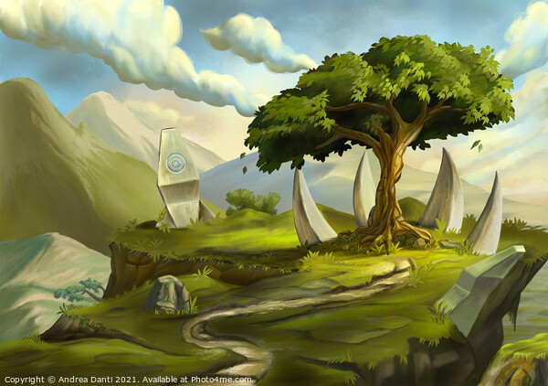 Sacred tree in a fantasy landscape Picture Board by Andrea Danti
