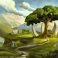 Buy canvas prints of Sacred tree in a fantasy landscape by Andrea Danti
