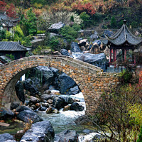 Buy canvas prints of Old stone Chinese bridge; Huangshan, Yellow Mountain, Anhui China  by Wall Art by Craig Cusins
