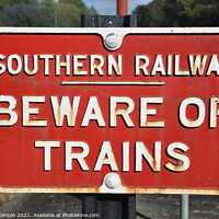 Buy canvas prints of Southern Railway Warning Sign by Sam Robinson