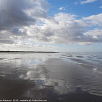 Buy canvas prints of Sandy Beach with cloud reflections by Sam Robinson