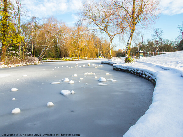Snow at Ropner Park Lake, Stockton-on-Tees, England  Picture Board by June Ross